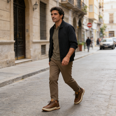 Sapatos ortopédicos confortáveis — com apoio do arco do pé, para aliviar a dor; macios e com amortecimento.
