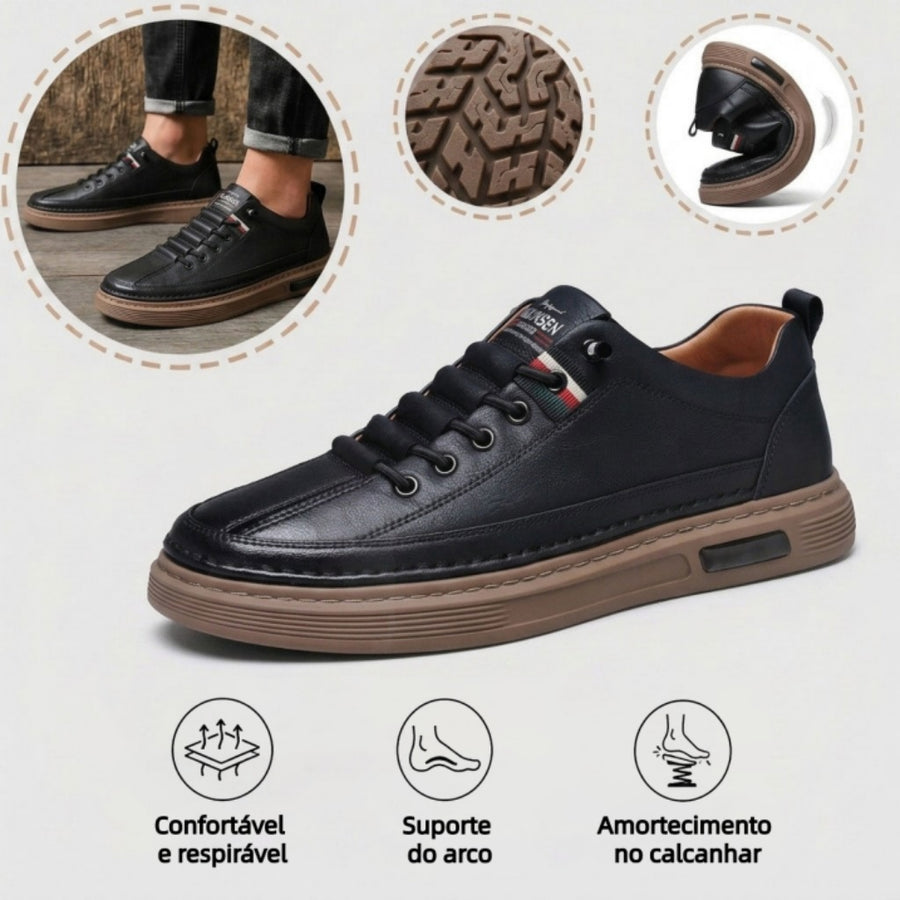 Sapatos ortopédicos confortáveis e casuais – feitos à mão em pele de bovino italiana, com suporte para o arco do pé para uma caminhada confortável.
