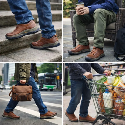 Sapatos ortopédicos confortáveis e casuais — fabricados à mão em pele de vaca italiana, com apoio para o arco do pé, para um caminhar confortável