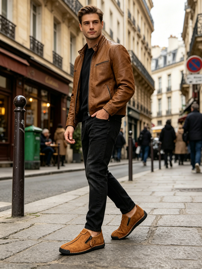 Sapatos ortopédicos confortáveis e casuais — em pele de vaca italiana mate, com apoio para o arco do pé