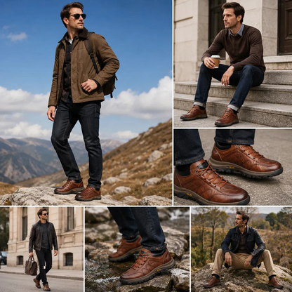 Sapatos ortopédicos confortáveis e casuais — fabricados à mão em pele de vaca italiana, com apoio para o arco do pé, para um caminhar confortável
