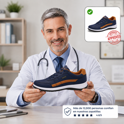🎁 Oferta Especial: 70% de desconto 🎁 Sapatos Ortopédicos para Homem Estilosos 👟 Impermeáveis e Antiderrapantes ✅ Suporte para o Arco do Pé — Caminhada Confortável