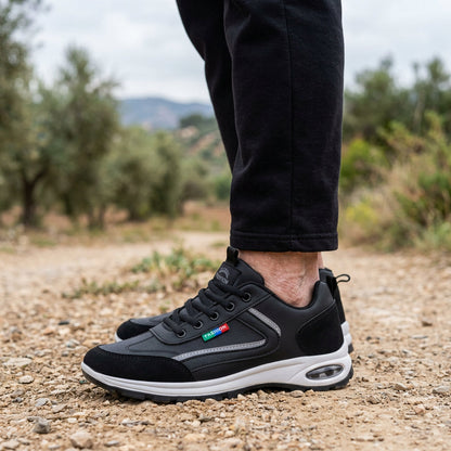 Sapatos ortopédicos confortáveis — com apoio para o arco do pé, para aliviar a dor; protegem os pés, para que não se canse mesmo após longas caminhadas.