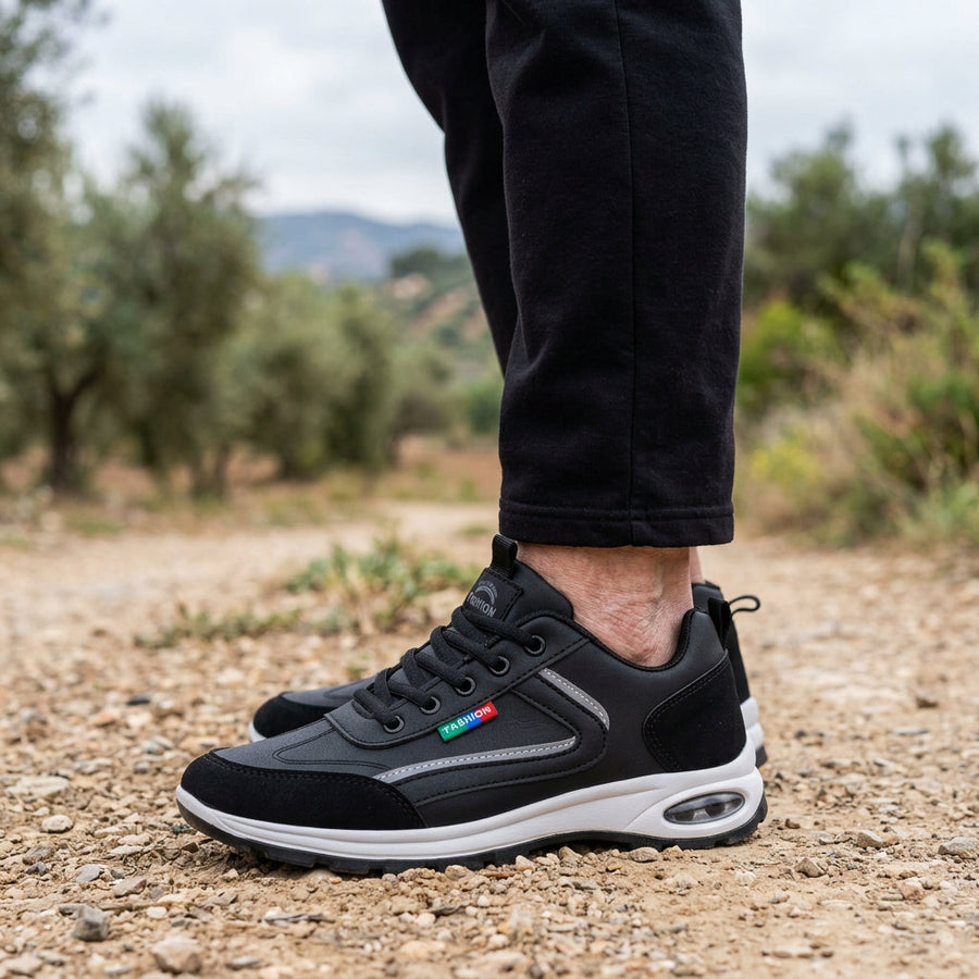 Sapatos ortopédicos confortáveis — com apoio para o arco do pé, para aliviar a dor; protegem os pés, para que não se canse mesmo após longas caminhadas.