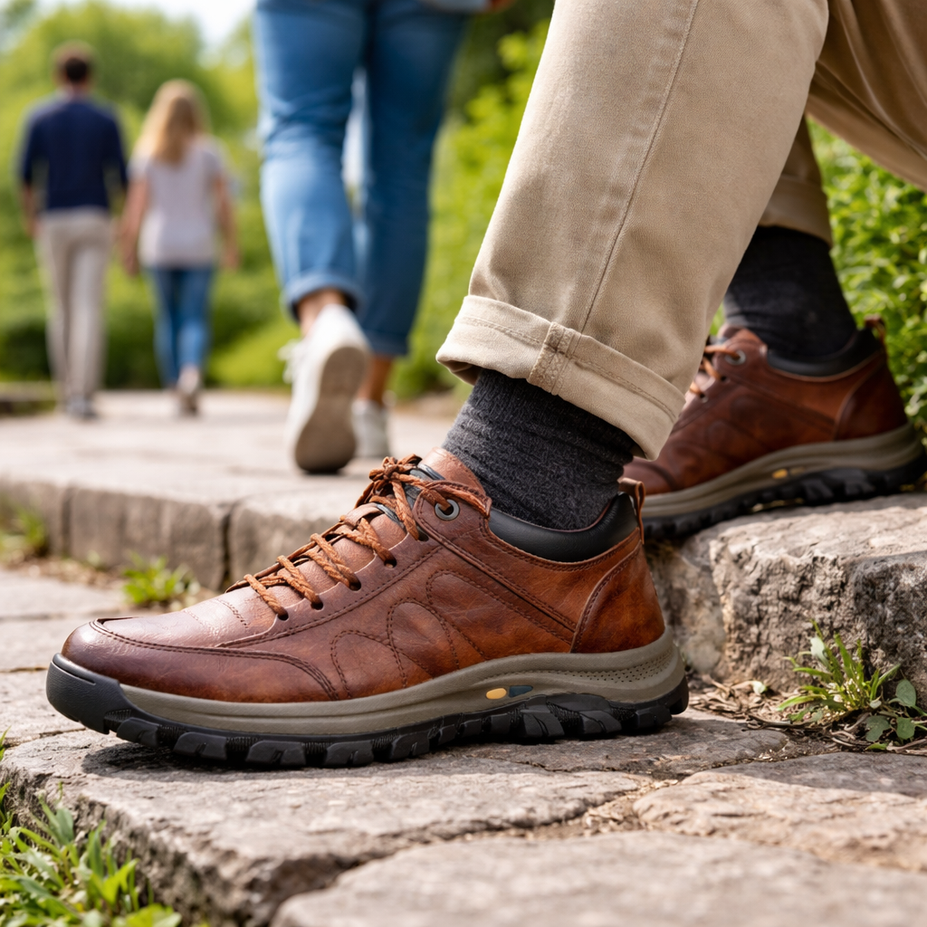 ⏰Último dia! 30% de desconto! ✅ Sapatos confortáveis em pele genuína, com suporte para o arco do pé, aliviam a dor - Design ergonómico 🎉 Feitos à mão - Impermeáveis e antiderrapantes