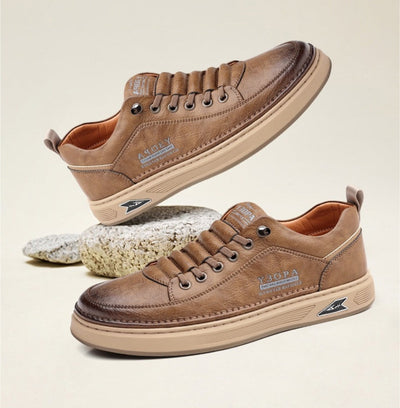 Sapatos ortopédicos confortáveis — costurados à mão, com amortecimento suave e revestimento em pele impermeável.