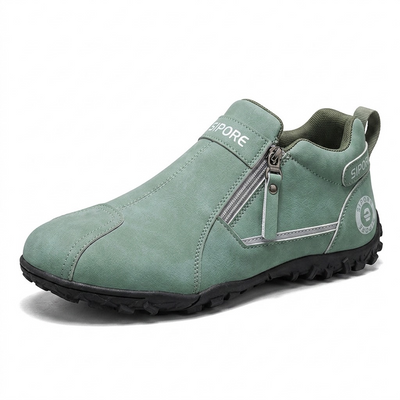 Sapatos ortopédicos confortáveis — com apoio do arco do pé, para aliviar a dor; leves e com amortecimento, com revestimento em pele de fácil manutenção.