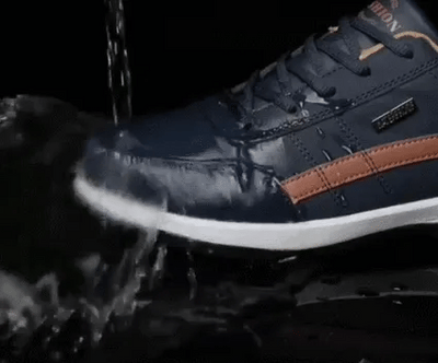 Sapatos ortopédicos confortáveis — com apoio para o arco do pé, para aliviar a dor; leves, com amortecimento e revestimento em pele impermeável.