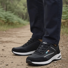Sapatos ortopédicos confortáveis — com apoio para o arco do pé, para aliviar a dor; protegem os pés, para que não se canse mesmo após longas caminhadas.