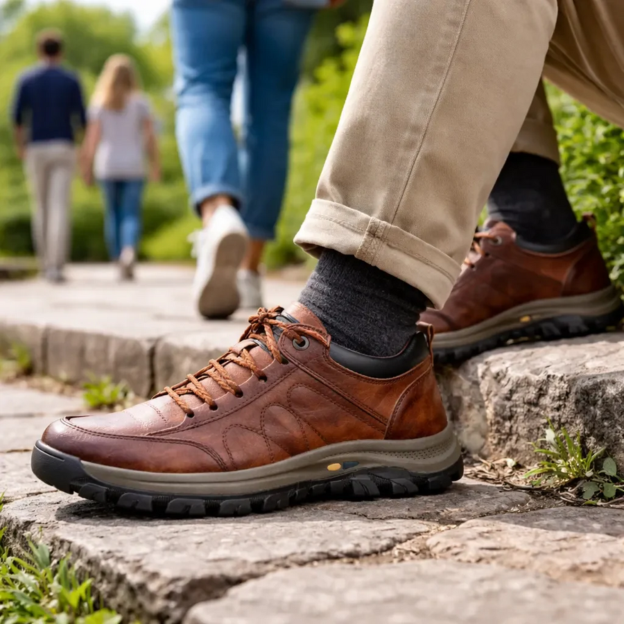 Sapatos ortopédicos confortáveis e casuais — fabricados à mão em pele de vaca italiana, com apoio para o arco do pé, para um caminhar confortável