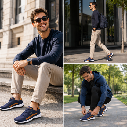 🎁 Oferta Especial: 70% de desconto 🎁 Sapatos Ortopédicos para Homem Estilosos 👟 Impermeáveis e Antiderrapantes ✅ Suporte para o Arco do Pé — Caminhada Confortável