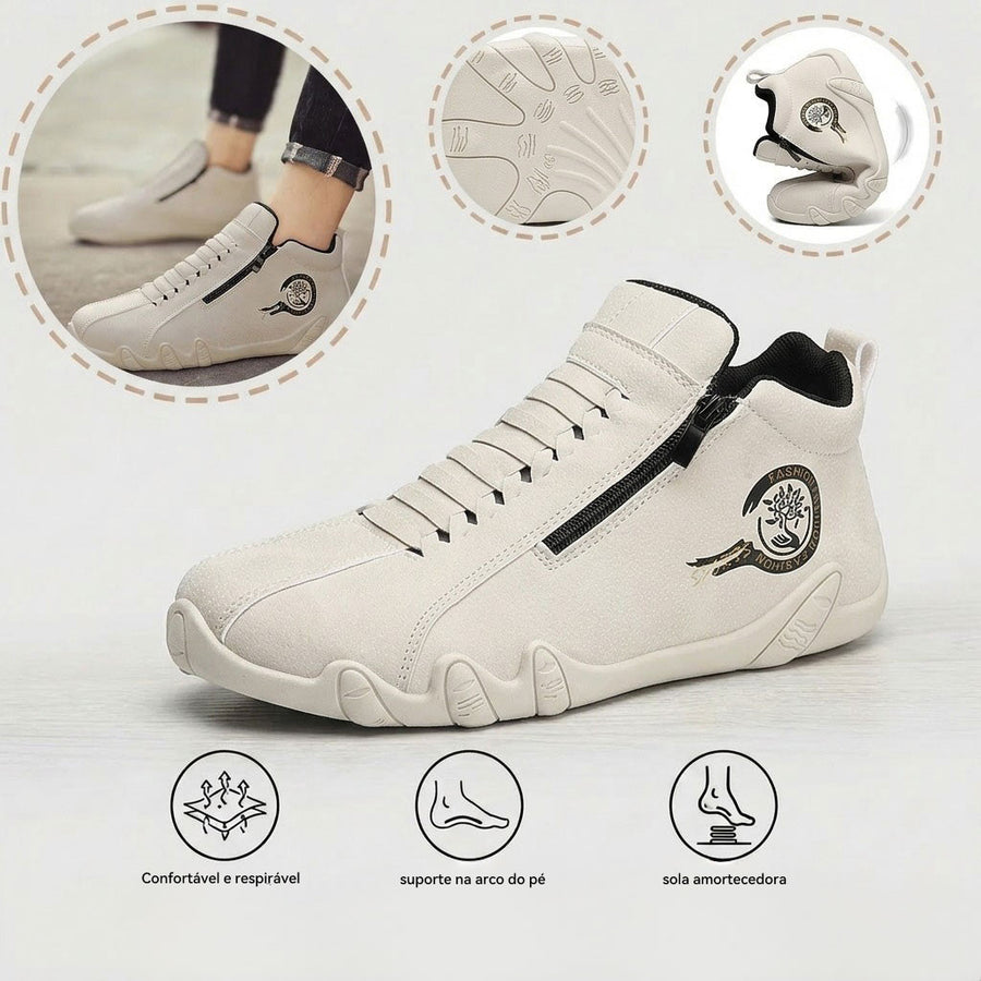 Sapatos ortopédicos confortáveis — apoio ergonómico do arco do pé, alívio da dor, biqueira larga que não aperta o pé.