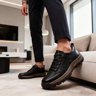 Sapatos ortopédicos confortáveis e casuais — fabricados à mão em pele de vaca italiana, com apoio para o arco do pé, para um caminhar confortável