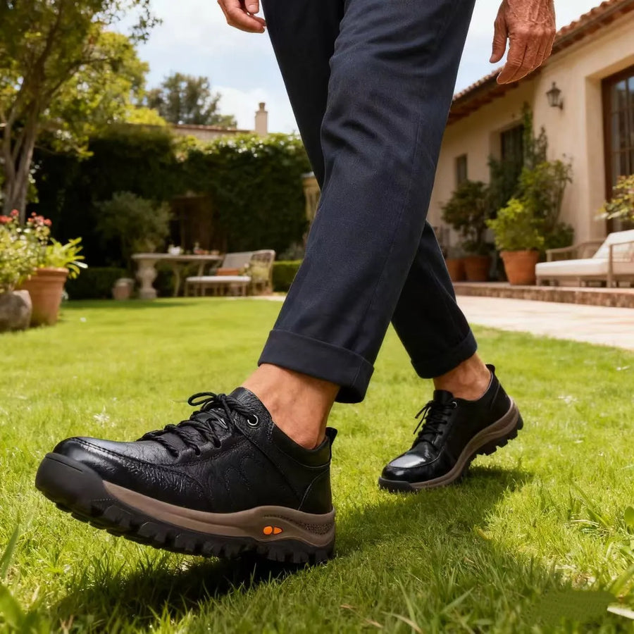 Sapatos ortopédicos confortáveis e casuais — fabricados à mão em pele de vaca italiana, com apoio para o arco do pé, para um caminhar confortável