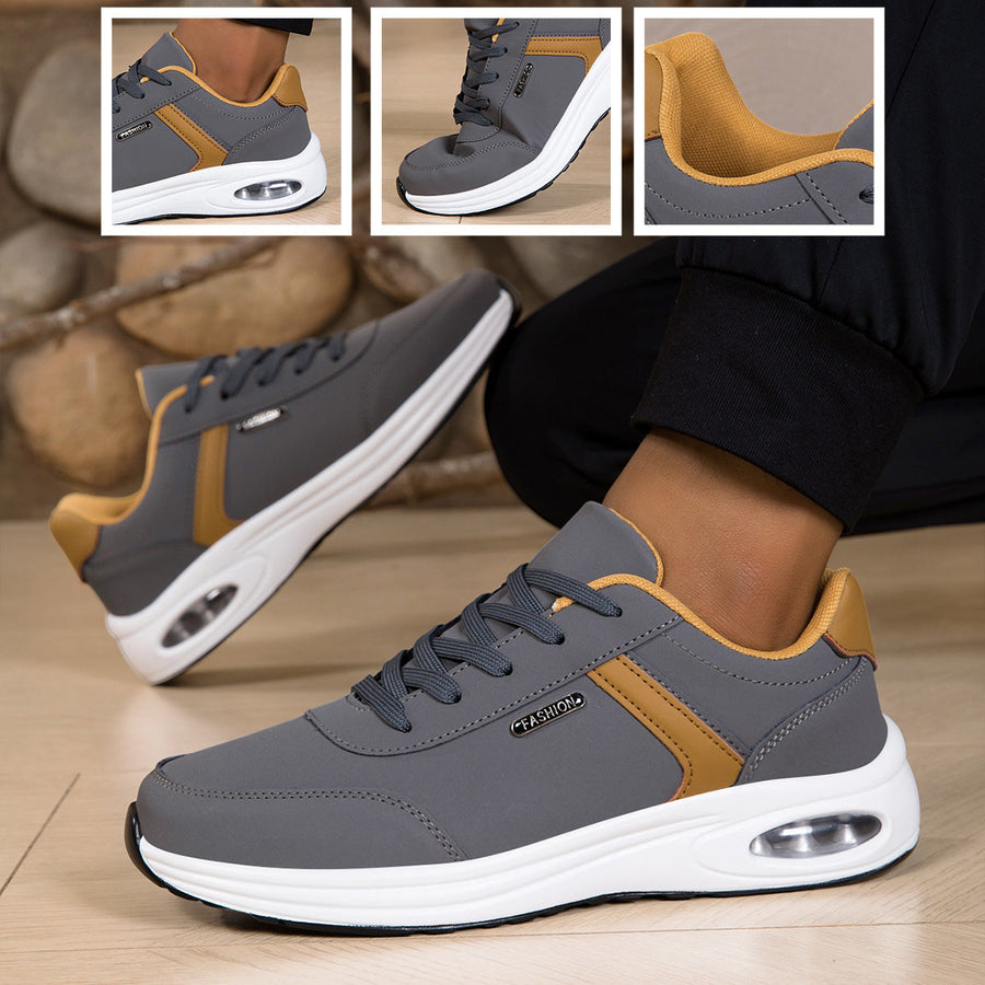 Sapatos ortopédicos confortáveis — com apoio para o arco do pé, para aliviar a dor; leves, com amortecimento e revestimento em pele impermeável.