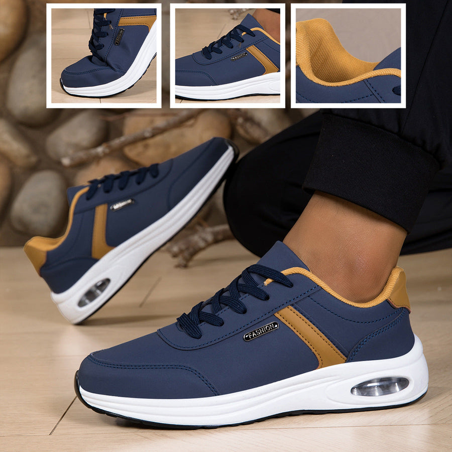 Sapatos ortopédicos confortáveis — com apoio para o arco do pé, para aliviar a dor; leves, com amortecimento e revestimento em pele impermeável.