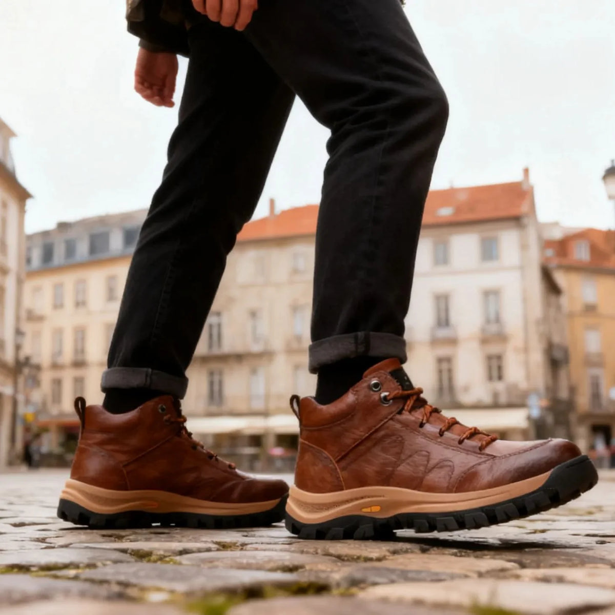 🎁 Oferta Especial: 70% de desconto 🎁 Sapatos Ortopédicos em Pele para Homem — Costurados à Mão 👟 Impermeáveis e Antiderrapantes ✅ Suporte para o Arco do Pé — Caminhada Confortável